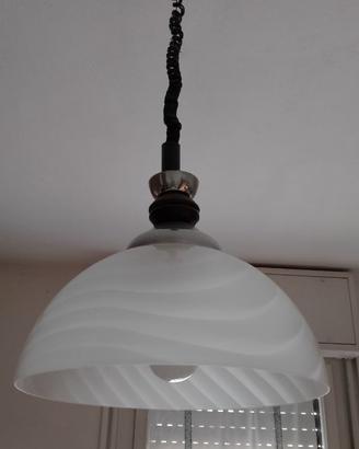 Lampadario a saliscendi vintage in vetro satinato
