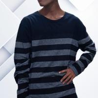 Maglia a righe nere e grigie 3XL