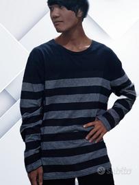 Maglia a righe nere e grigie 3XL