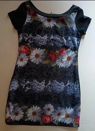 Abito nero fiori Desigual XL mezza manica 