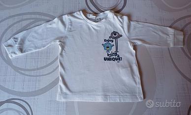 Maglietta bianca con stampa manica lunga in cotone