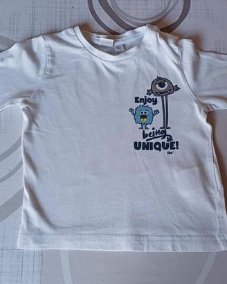 Maglietta bianca con stampa manica lunga in cotone