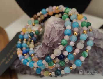 bracciale multifilo a molla celeste agata
