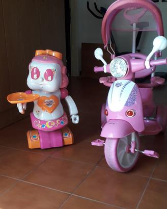 triciclo  spingibile più  bambola robot