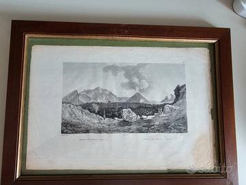 Stampa Antica "Crateri e Interno del Vesuvio" 1833