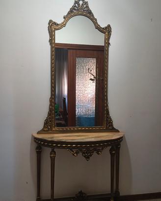 Console specchiera decorata in stile marmo venato
