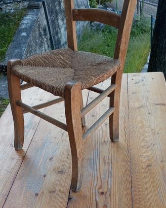 Sedia bambino legno paglia d'epoca