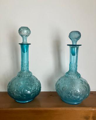 Coppia di decanter in vetro turchese