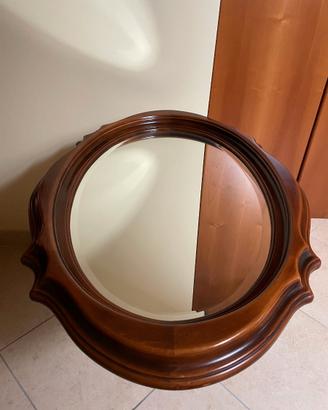SPECCHIO OVALE IN LEGNO NOCE ANNI '70