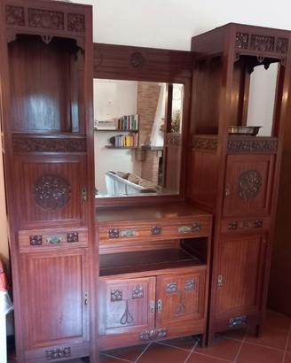 Credenza vetro legno 6 vani 3 cassetti 4 piani