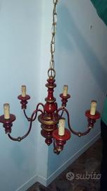 Lampadario legno laccato e ottone