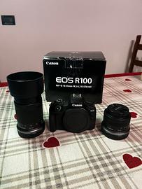 Canon eos r100+obiettivo rf-s 18-45+ rf-s 55-210