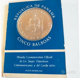 moneta 5 Balboa argento Panama fior di conio 1970