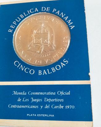 moneta 5 Balboa argento Panama fior di conio 1970