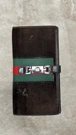 Portafoglio Gucci in pelle scamosciata e tela nera