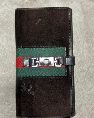 Portafoglio Gucci in pelle scamosciata e tela nera