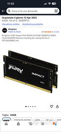 Kit Kingston DDR5 Fury Impact 64GB (2x32) CL40!!