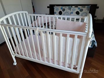 Lettino bambini Pali legno bianco con cassettone