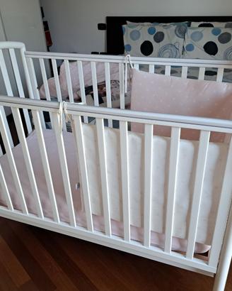 Lettino bambini Pali legno bianco con cassettone