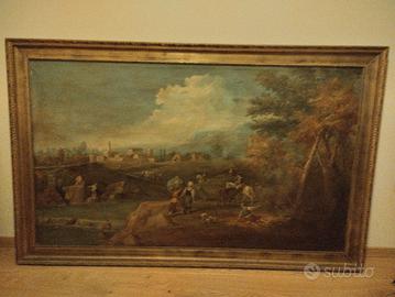 Grande dipinto olio su tela  xix secolo panorama 