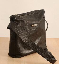 Borsa artigianale Apex in pelle goffrata struzzo