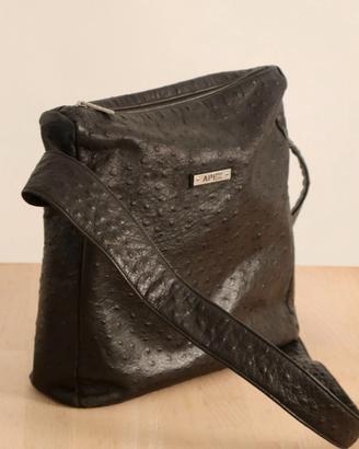 Borsa artigianale Apex in pelle goffrata struzzo