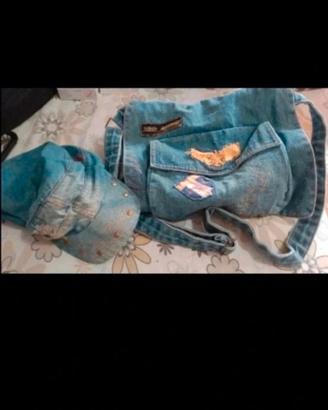 Borsa demin jeans chiaro con cappellino compreso