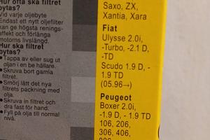 FILTRO OLIO BOSH x CITROEN/FIAT/PEUGEOT