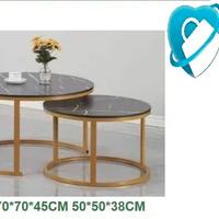 Set 2 Tavolini Rotondi Marmo Nero e Oro