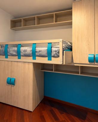 Letto a soppalco con armadi-Cameretta salvaspazi