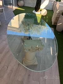 Tavolo con piano in vietro e colonne marmo