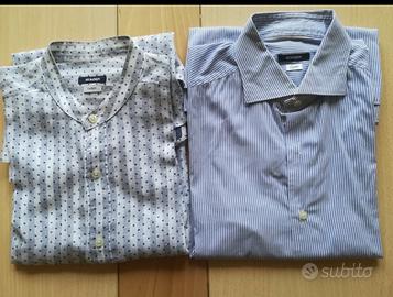 set 2 camicia Bonser azzurro bianco cotone lino 