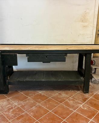 Banco da lavoro industriale vintage in legno
