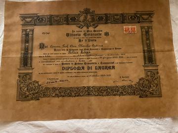 Diploma di laurea anni ’30 su carta pergamenata