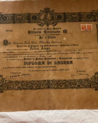 Diploma di laurea anni ’30 su carta pergamenata