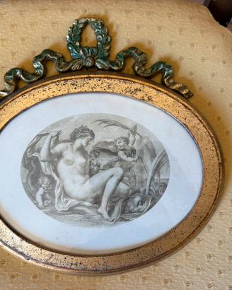Quadro antico ovale”venere e cupido”