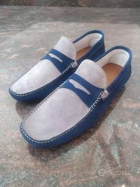 Scarpe Mocassini Camoscio Bicolor Blù/Grigio n.46