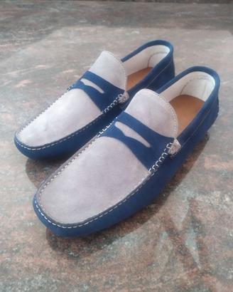 Scarpe Mocassini Camoscio Bicolor Blù/Grigio n.46