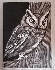 Gufo dipinto ad olio su tela