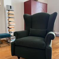 Poltrona stile classico in tessuto verde – comoda