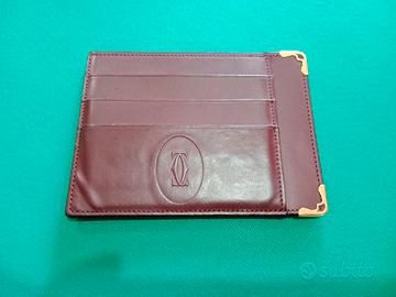 Porta tessere Cartier originale in pelle bordeaux