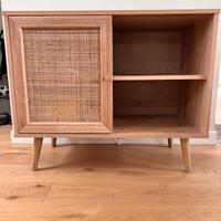Elegant oak effect cabinet with rattan