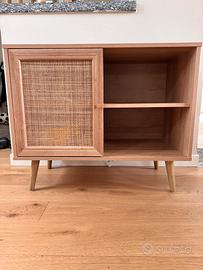 Elegant oak effect cabinet with rattan