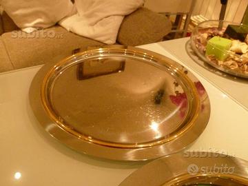 Vassoio acciao tondo bordato ottone