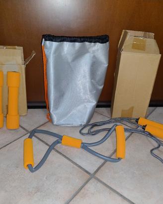 Set fitness colore arancione pesi, fascia, corda