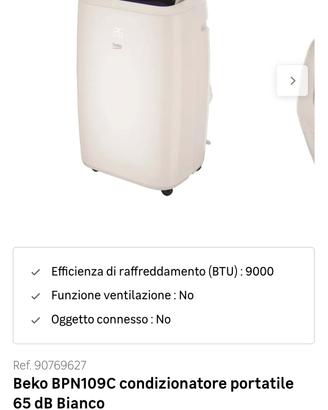 condizionatore portatile pinguino Beko 9000 btu