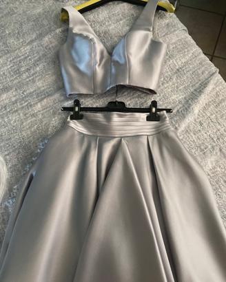 Vestito VISII grigio perla effetto raso