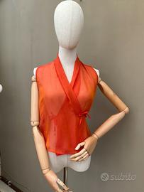 Top seta incrociato arancione