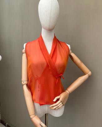 Top seta incrociato arancione