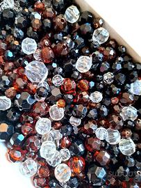 Lotto Perline Sfaccettate Crystal, Ambra e Nere